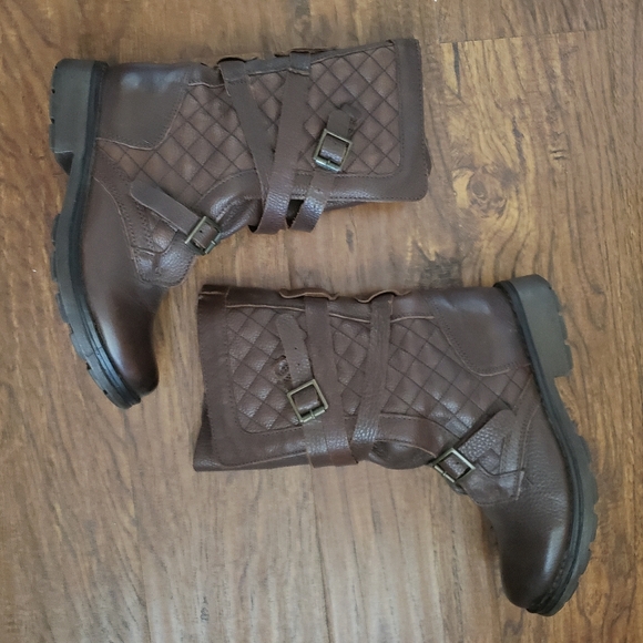 Steve Madden Banddit Sz 7 Leather Brown Moto Buckle Boots quilted Women - Picture 5 of 16